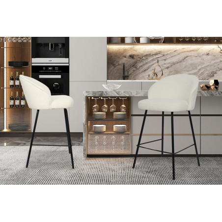 JUNE-Chaise de comptoir Bouclé blanc (lot de 2) 